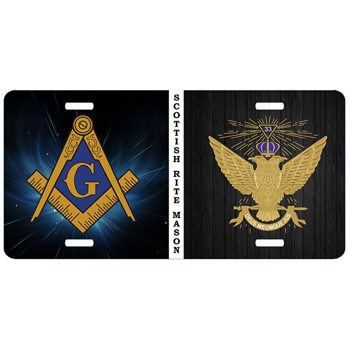 Mason Scottish Rite 33rd Degree Wings Up Split Masonic License Plate