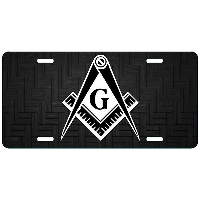 Black White Masonic License Plate Tag
