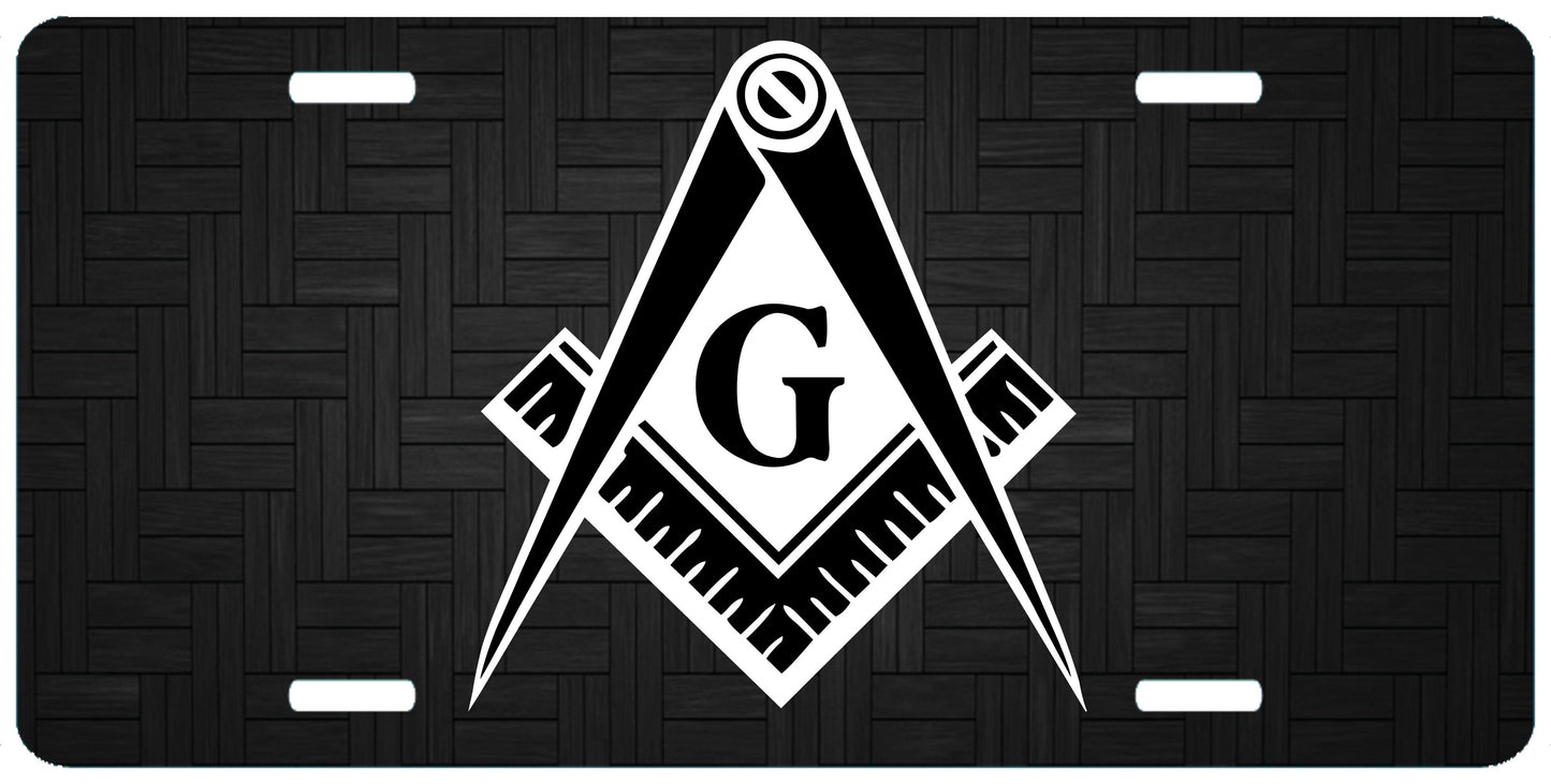 Black White Masonic License Plate Tag