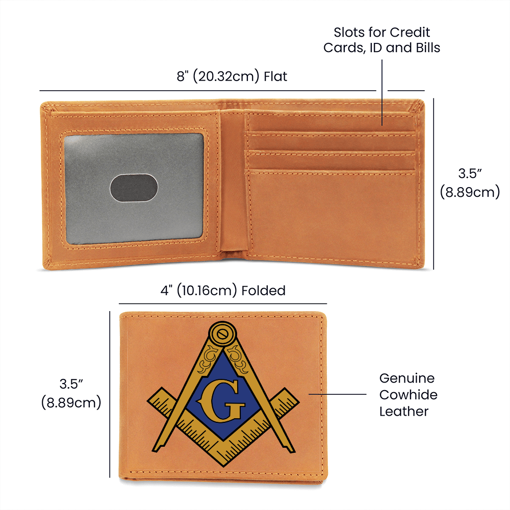 Masonic Cowhide Leather Wallet Blue Gold