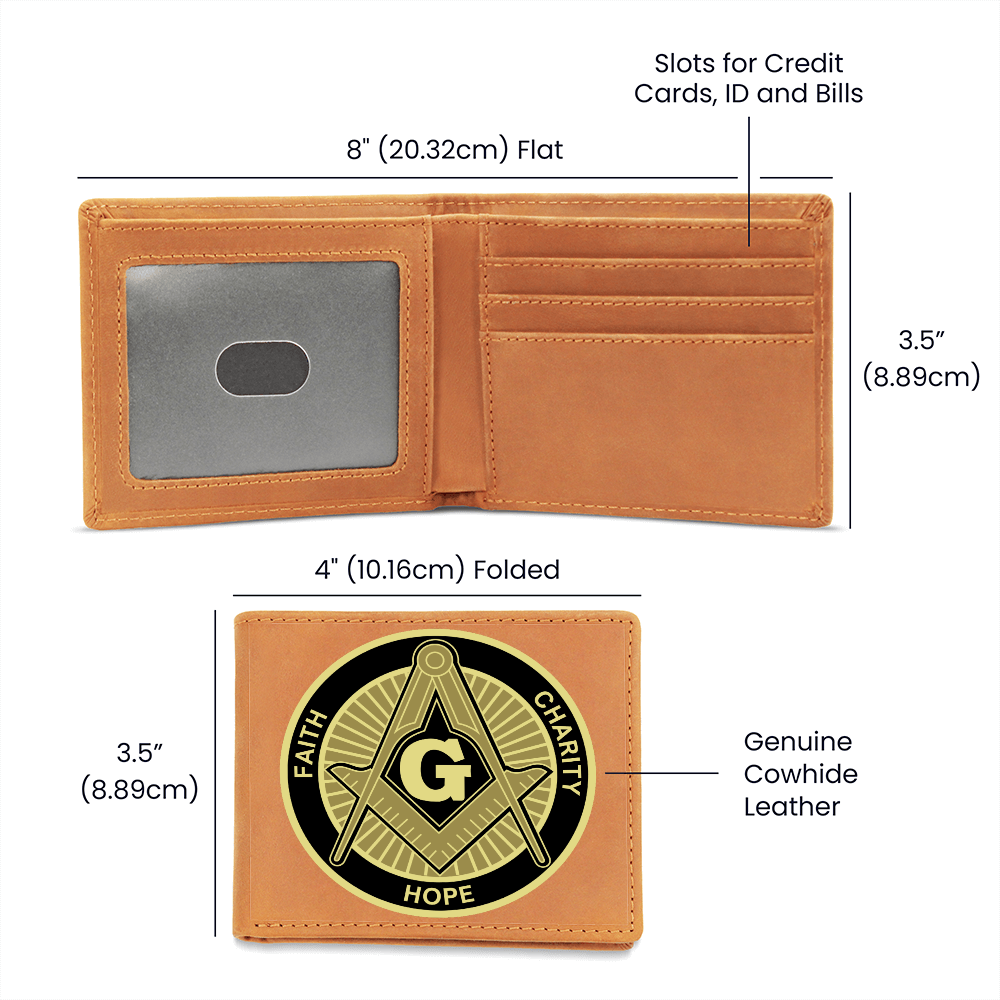 Masonic Faith Hope Charity Cowhide Leather Wallet