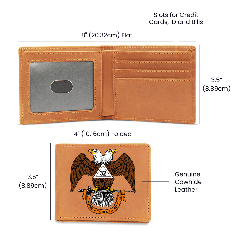 Scottish Rite 32nd Degree Mason Cowhide Leather Wallet WD