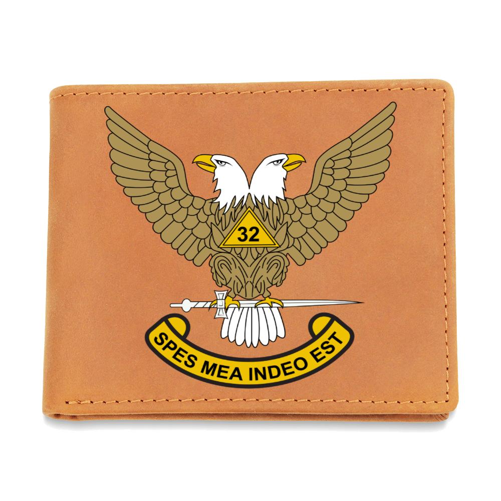 Scottish Rite 32nd Degree Mason Cowhide Leather Wallet WU