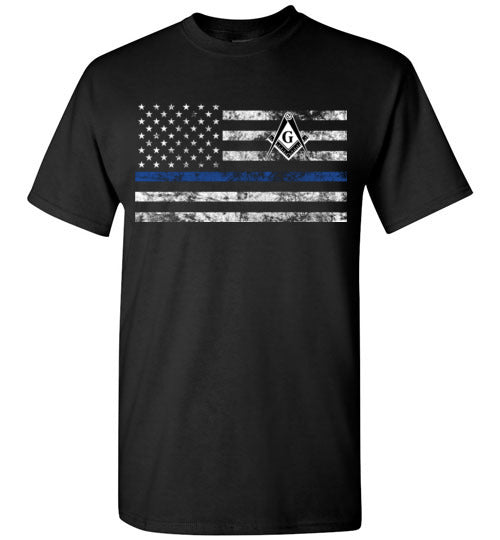 Masonic Police Thin Blue Line Flag T Shirt Mason Tee