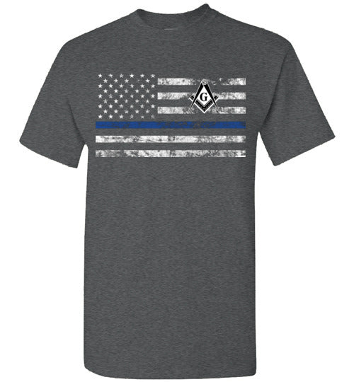 Masonic Police Thin Blue Line Flag T Shirt Mason Tee
