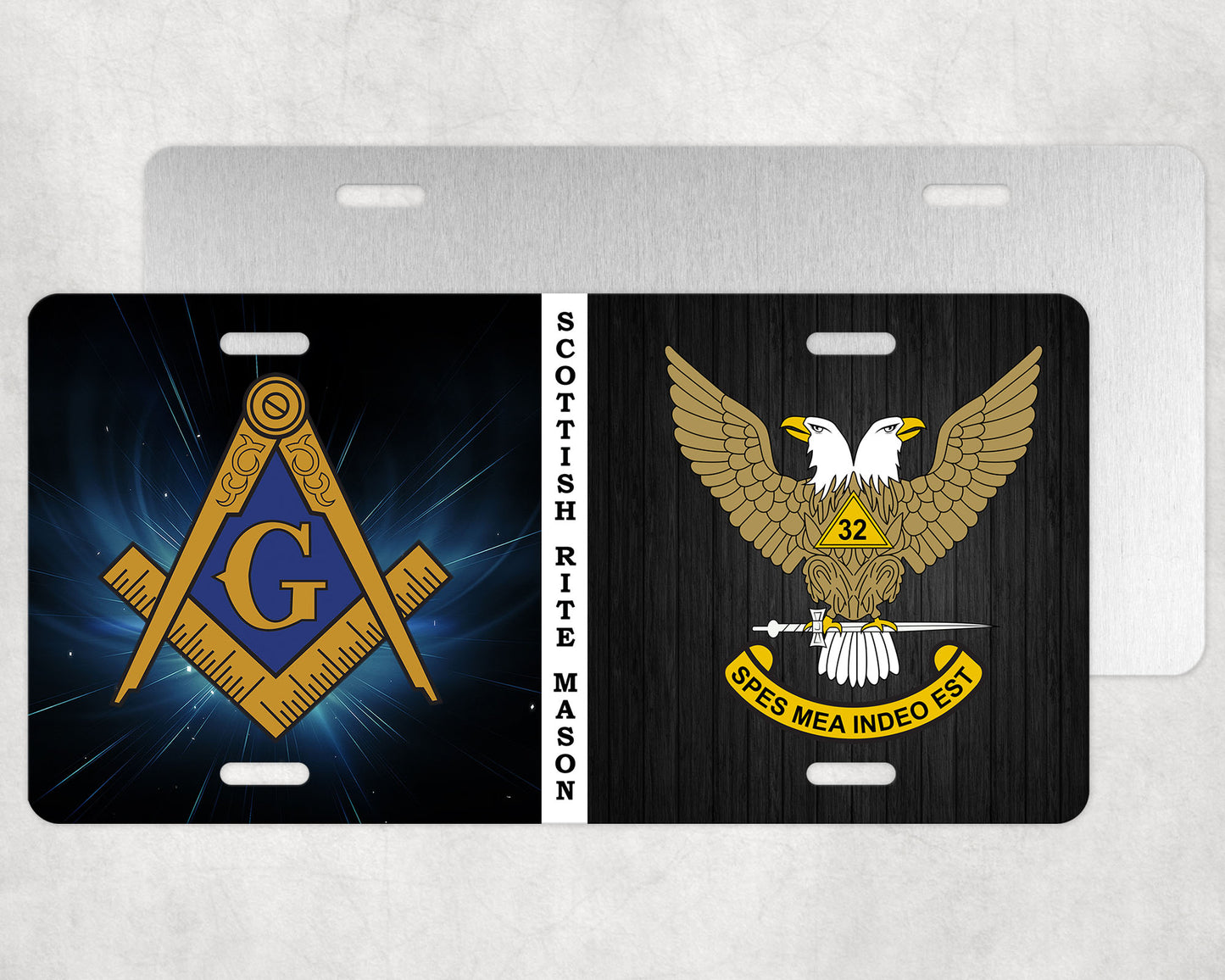 Mason Scottish Rite 32nd Degree Wings Up Split Masonic License Plate