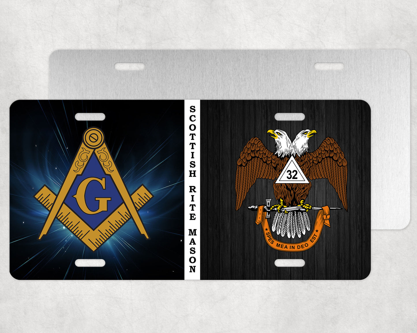 Mason Scottish Rite 32nd Degree Wings Down Split Masonic License Plate
