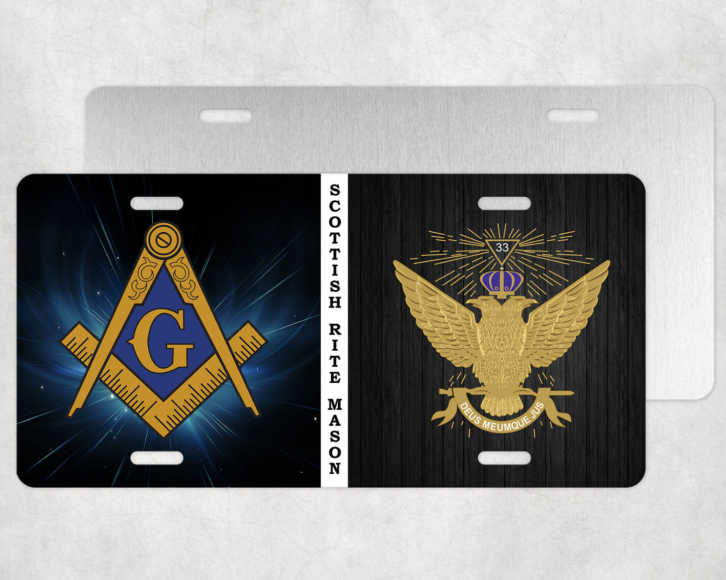 Mason Scottish Rite 33rd Degree Wings Up Split Masonic License Plate