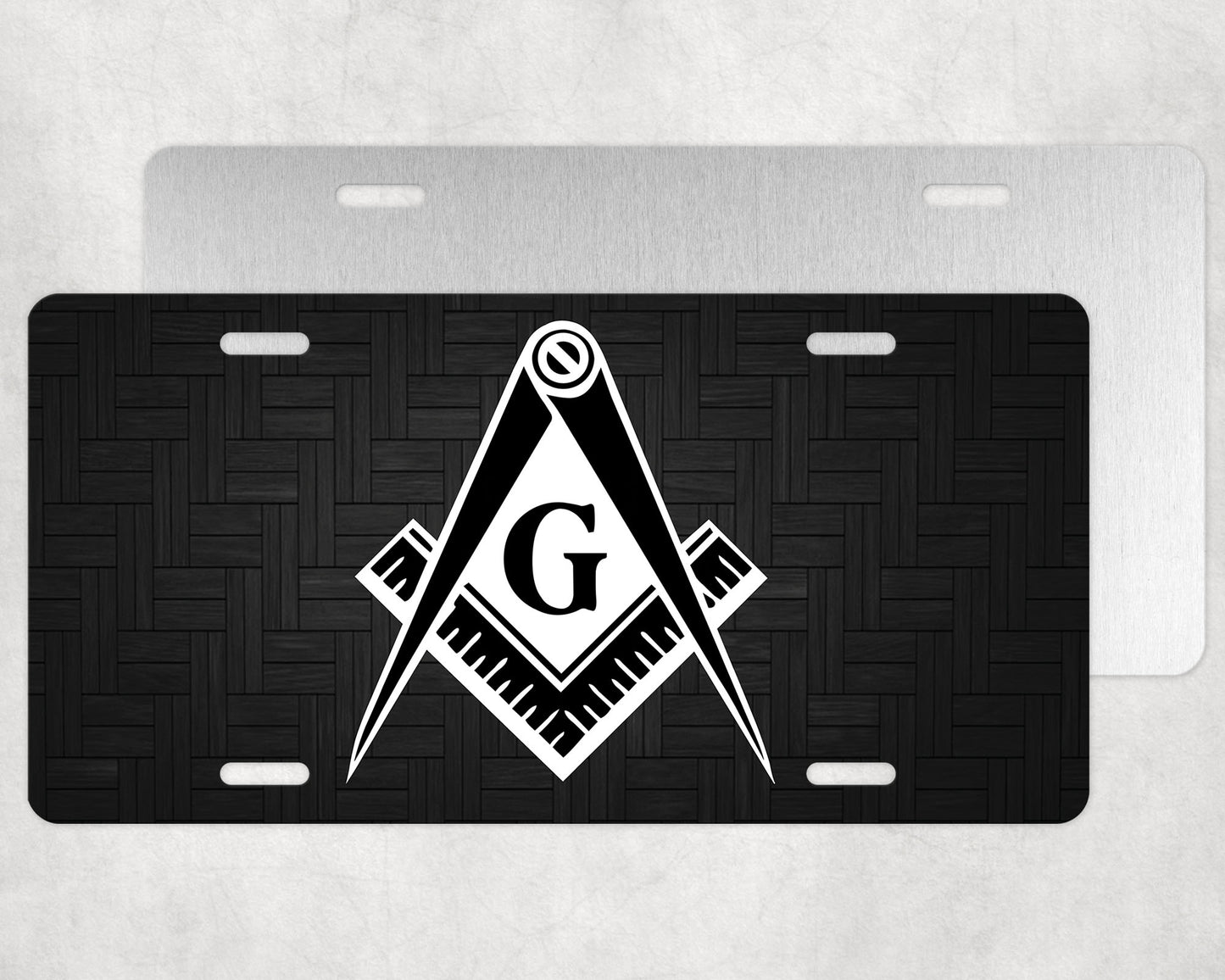 Black White Masonic License Plate Tag