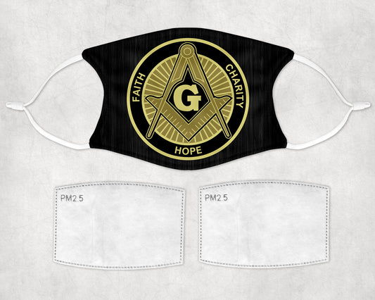 Masonic Faith Hope Charity Face Mask Adjustable Filters Master Mason Facemask