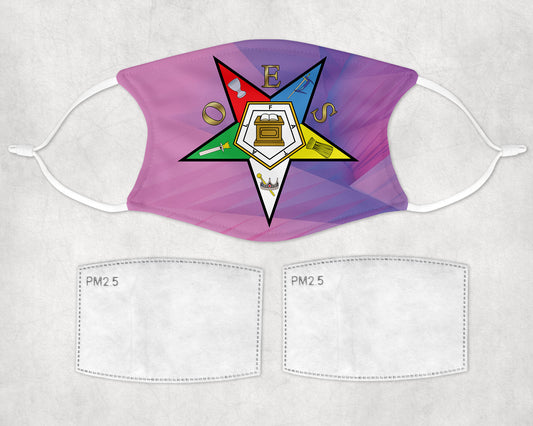 OES Pink Dash Face Mask Adjustable Filters Order Eastern Star Facemask