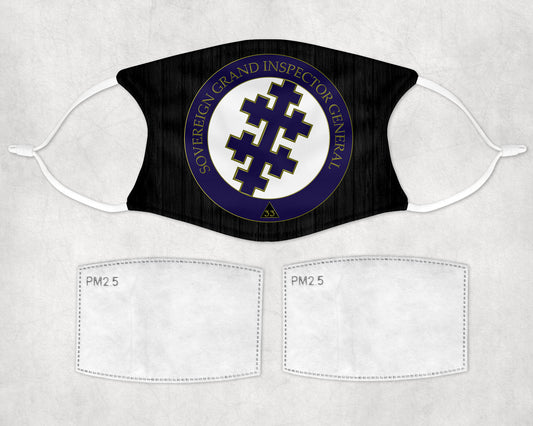 Sovereign Grand Inspector General Face Mask Adjustable Filters 33rd Scottish Rite Masonic Facemask