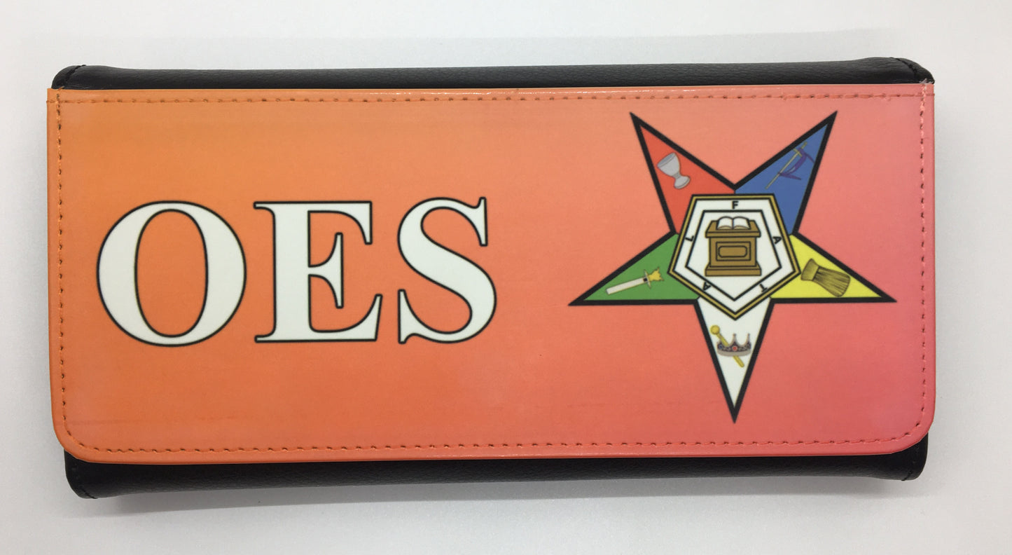OES Peach Leather Trifold Wallet Order of the Eastern Star Handmade Purse