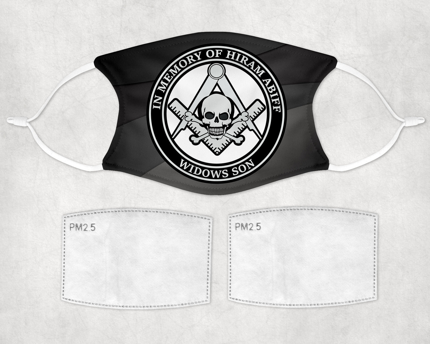In Memory of Hiram Abiff Widows Son Masonic Face Mask Adj Filters Facemask