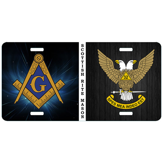 Mason Scottish Rite 32nd Degree Wings Up Split Masonic License Plate