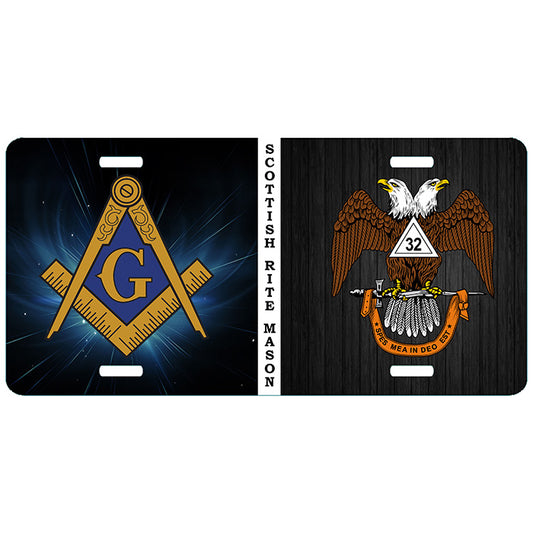 Mason Scottish Rite 32nd Degree Wings Down Split Masonic License Plate