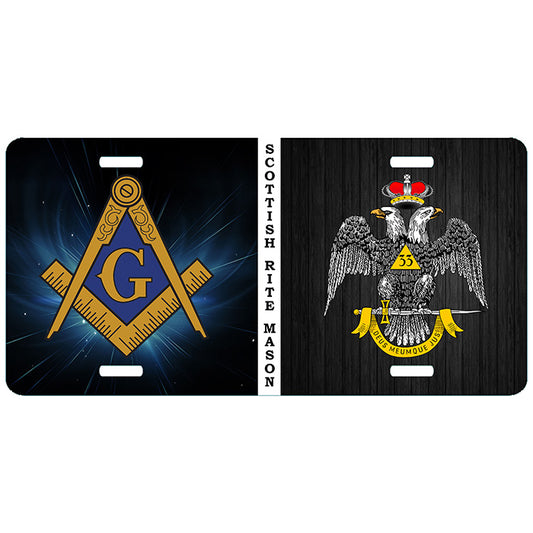Mason Scottish Rite 33rd Degree Wings Down Split Masonic License Plate