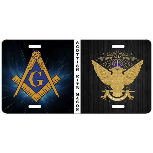 Mason Scottish Rite 33rd Degree Wings Up Split Masonic License Plate