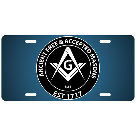 Ancient Free & Accepted Masons 1717 License Plate Tag Masonic Blue