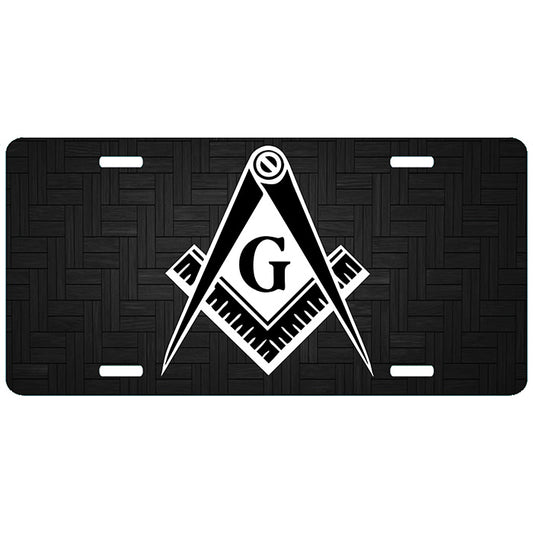 Black White Masonic License Plate Tag