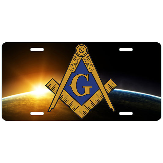Masonic Sun Earth License Plate