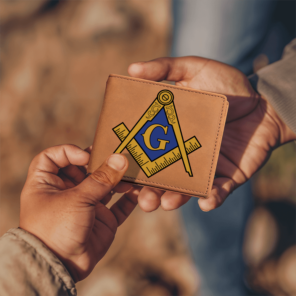 Masonic Cowhide Leather Wallet Blue Gold