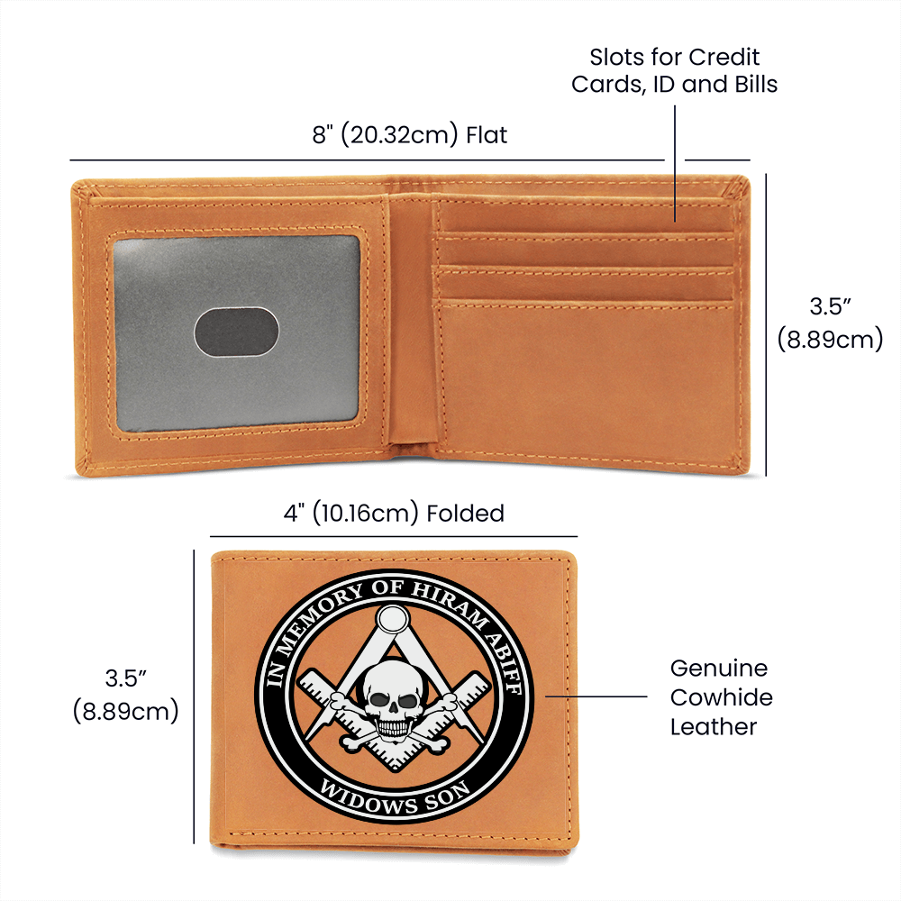 Widows Son Masonic Cowhide Leather Wallet In Memory of Hiram Abiff