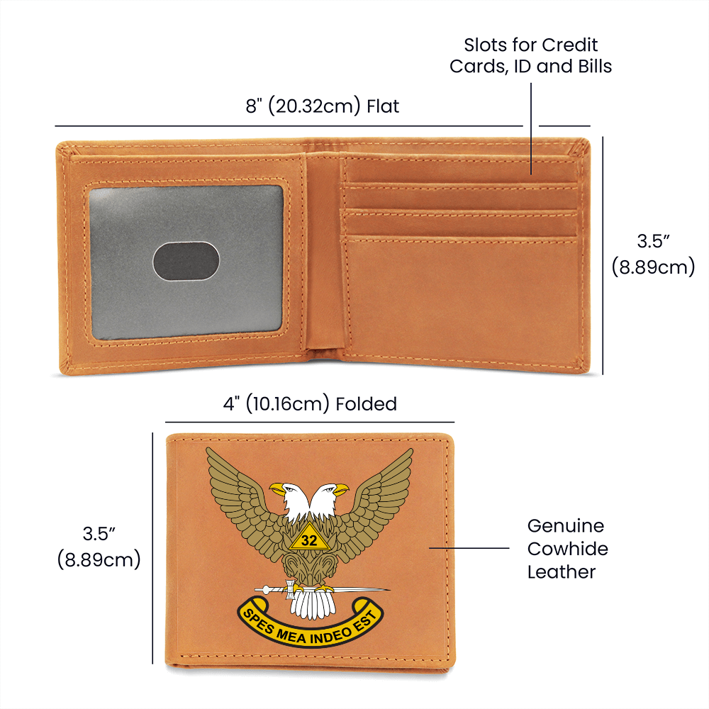 Scottish Rite 32nd Degree Mason Cowhide Leather Wallet WU