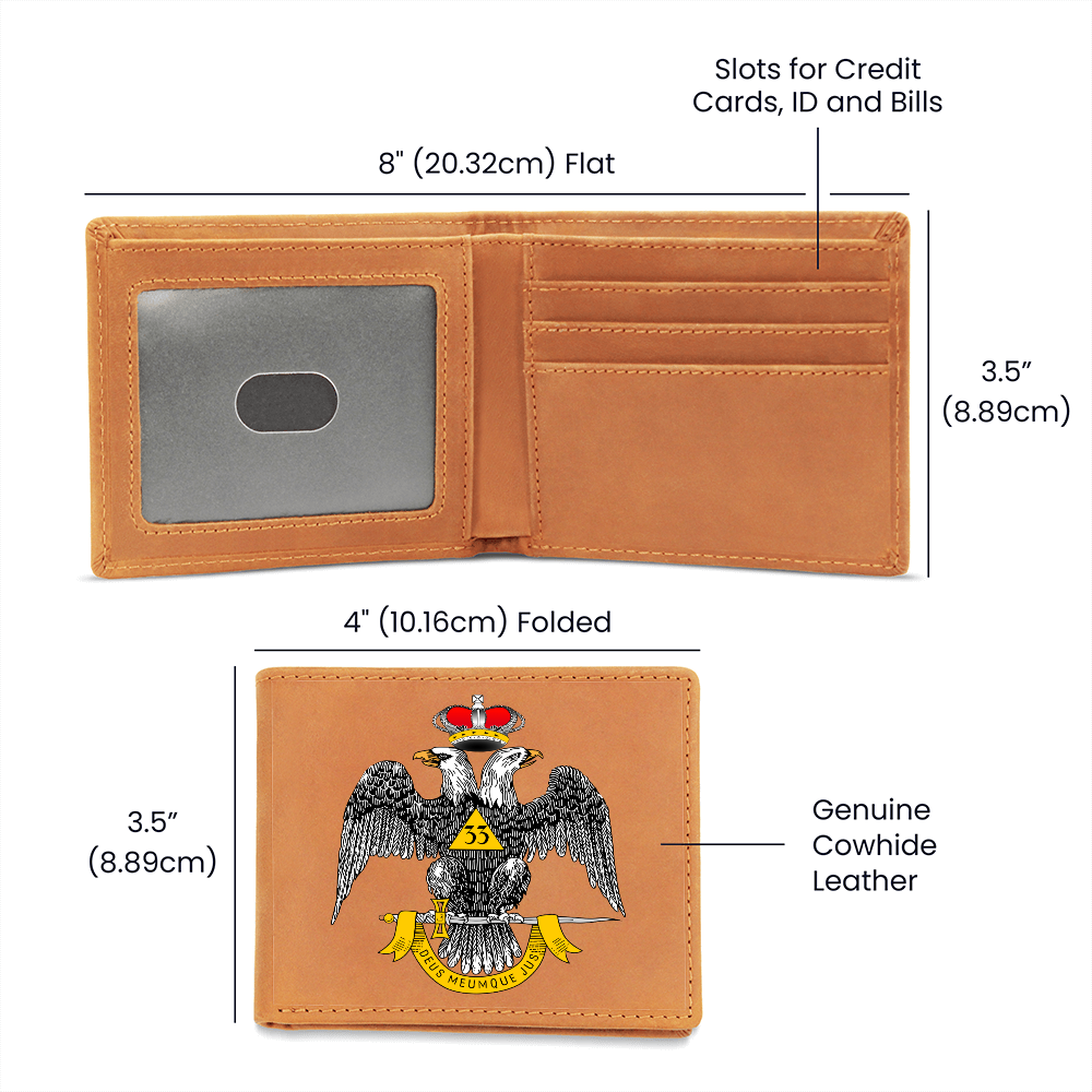 Scottish Rite 33rd Degree Mason Cowhide Leather Wallet WD