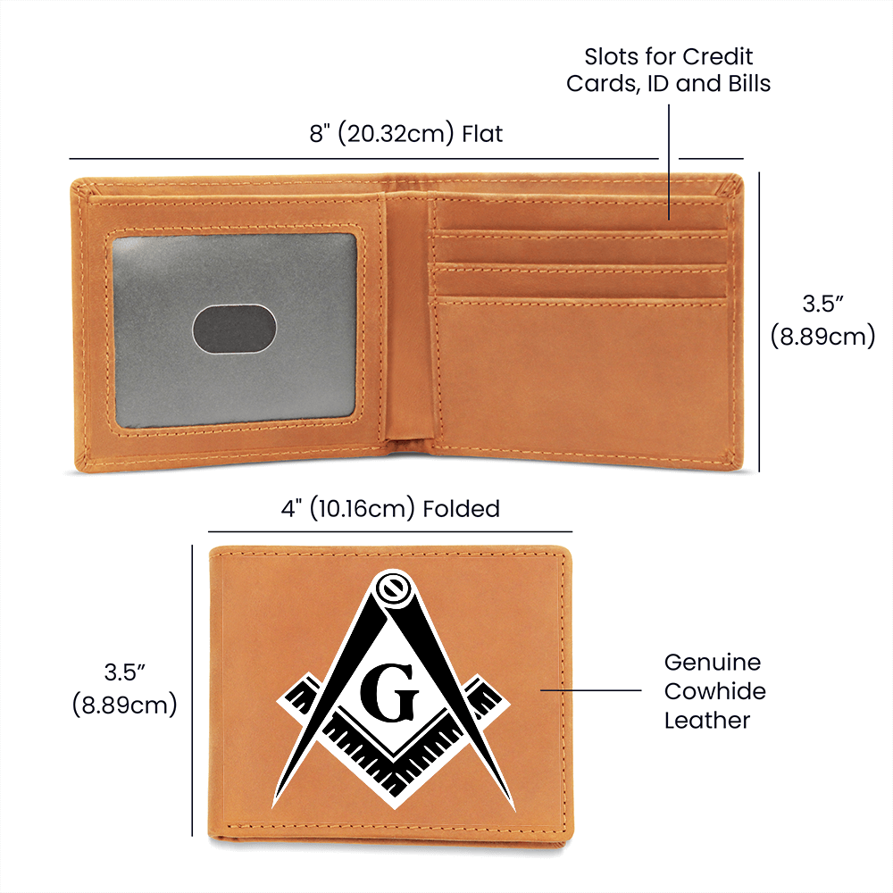 Masonic Cowhide Leather Wallet Black White