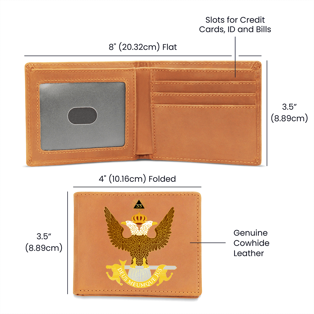 Scottish Rite 33rd Degree Mason Cowhide Leather Wallet WU