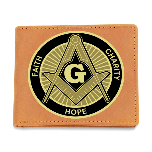 Masonic Faith Hope Charity Cowhide Leather Wallet