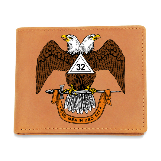 Scottish Rite 32nd Degree Mason Cowhide Leather Wallet WD
