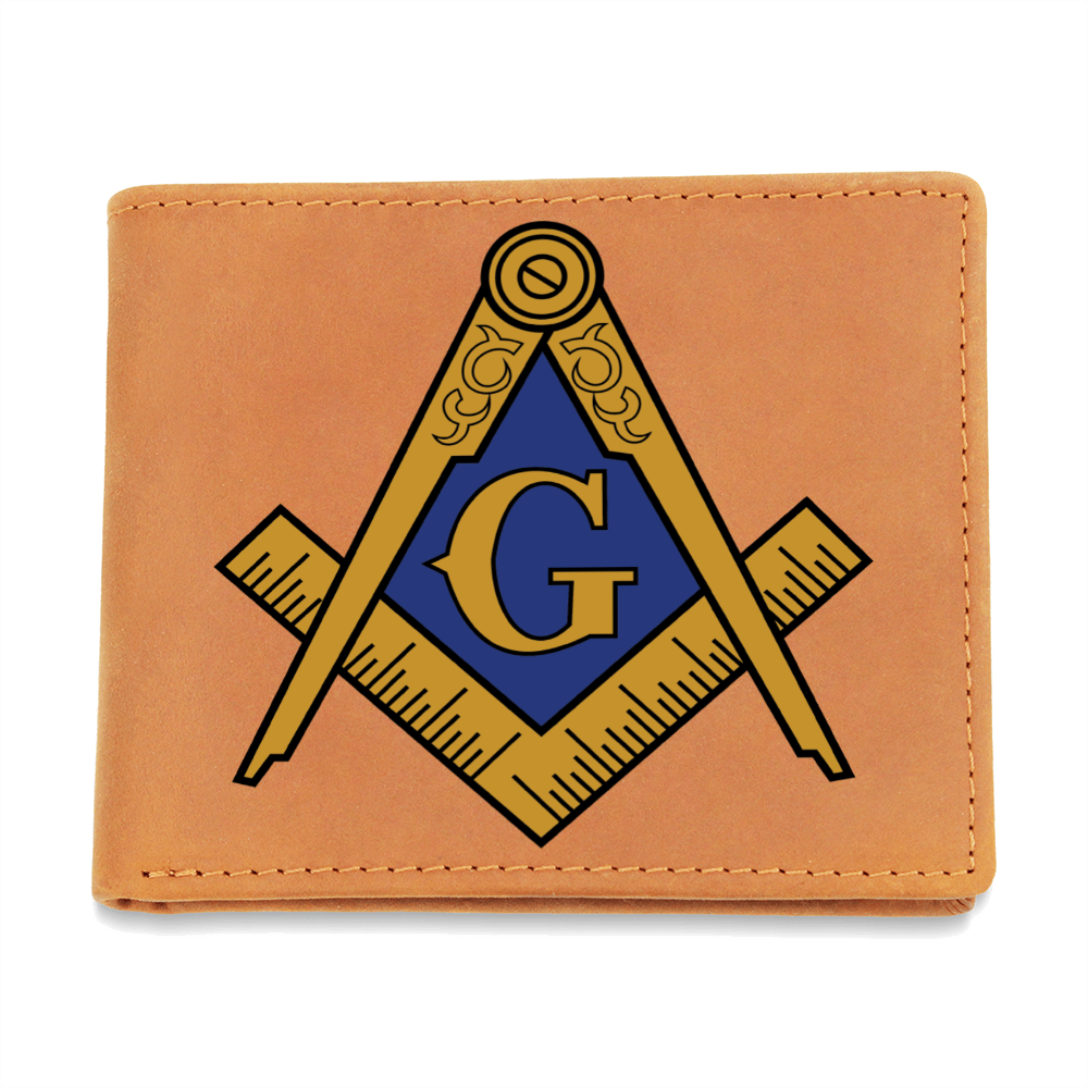 Masonic Cowhide Leather Wallet Blue Gold