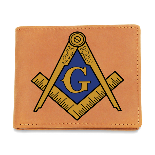 Masonic Cowhide Leather Wallet Blue Gold