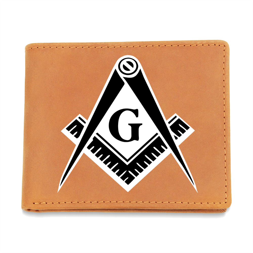 Masonic Cowhide Leather Wallet Black White