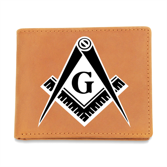 Masonic Cowhide Leather Wallet Black White