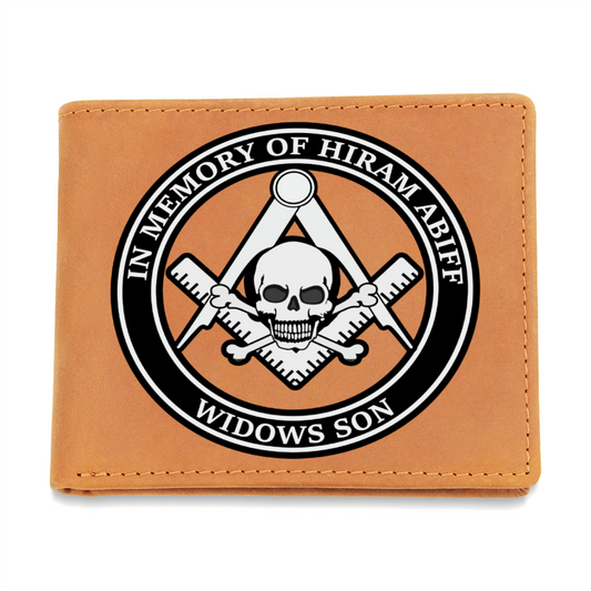 Widows Son Masonic Cowhide Leather Wallet In Memory of Hiram Abiff