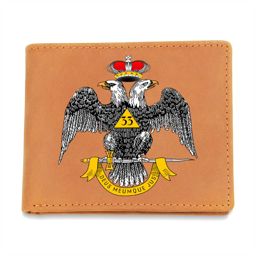 Scottish Rite 33rd Degree Mason Cowhide Leather Wallet WD