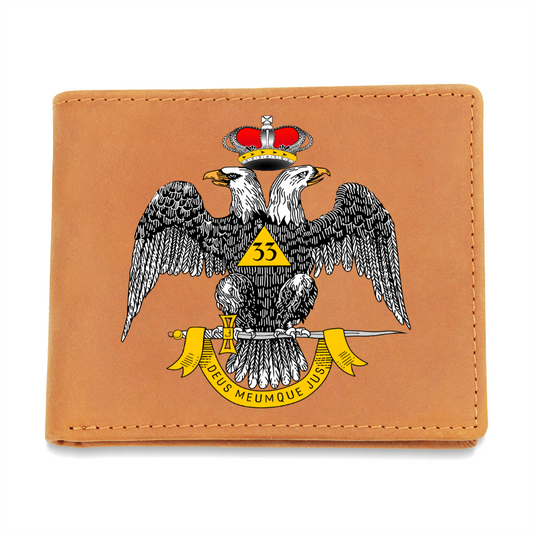 Scottish Rite 33rd Degree Mason Cowhide Leather Wallet WD
