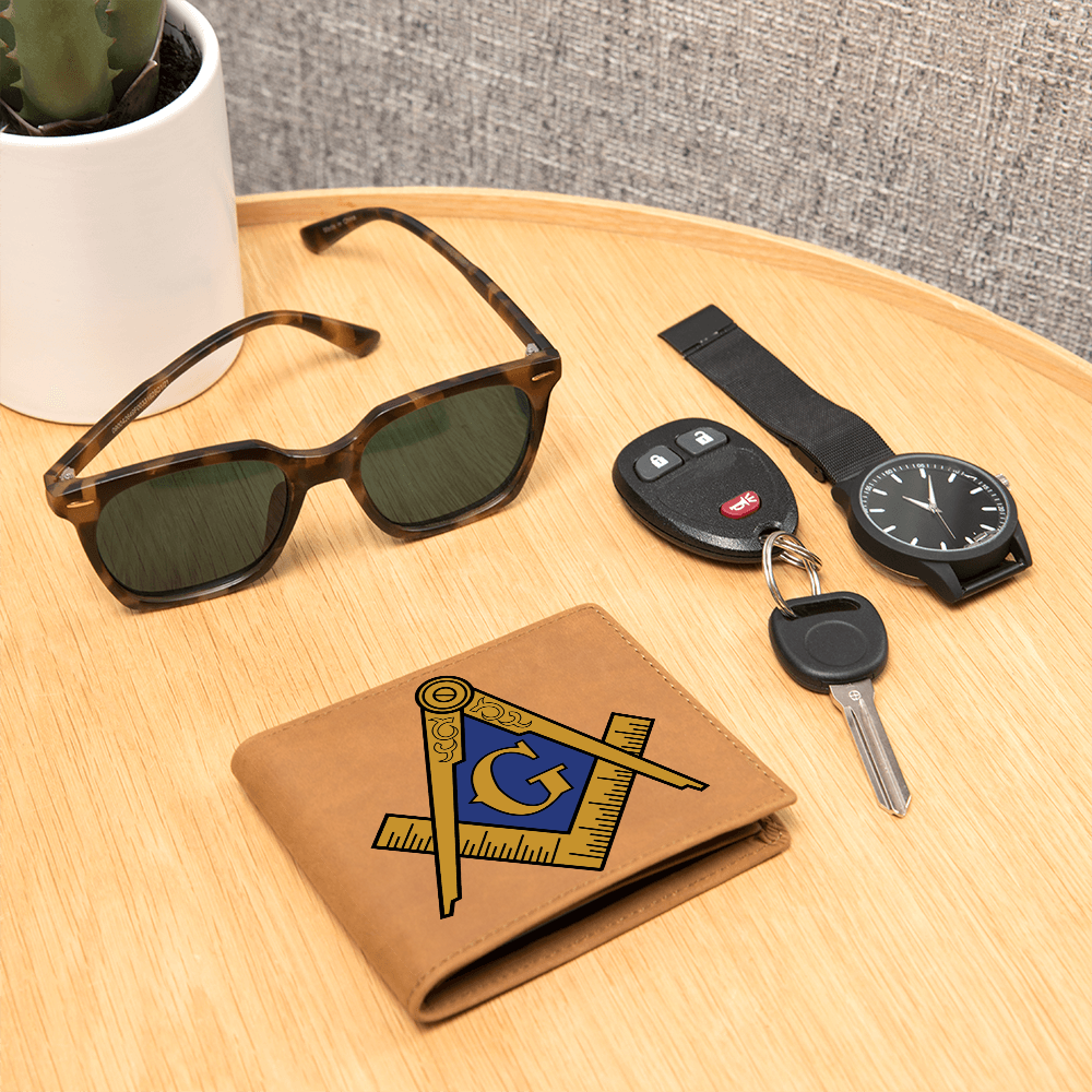 Masonic Cowhide Leather Wallet Blue Gold