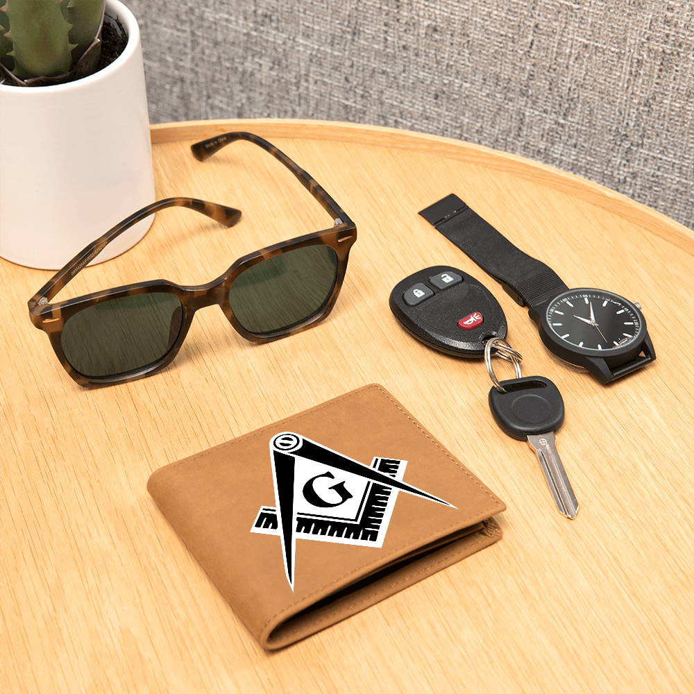 Masonic Cowhide Leather Wallet Black White