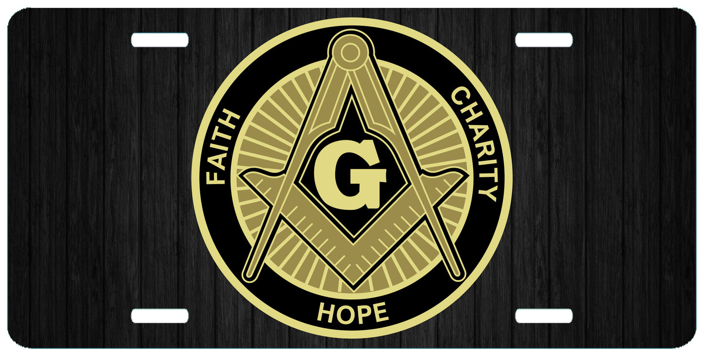 Masonic Faith Hope Charity License Plate Tag