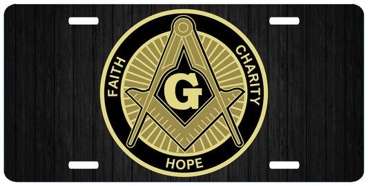 Masonic Faith Hope Charity License Plate Tag