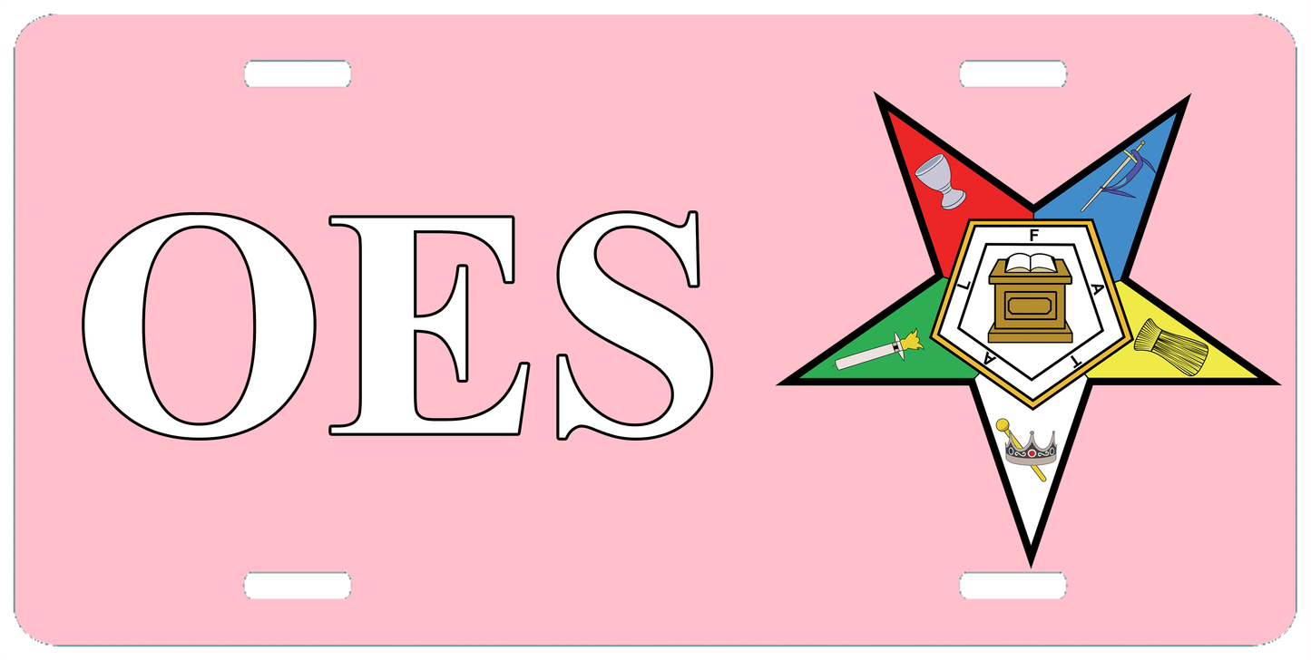 Pink OES License Plate Order of the Eastern Star Tag