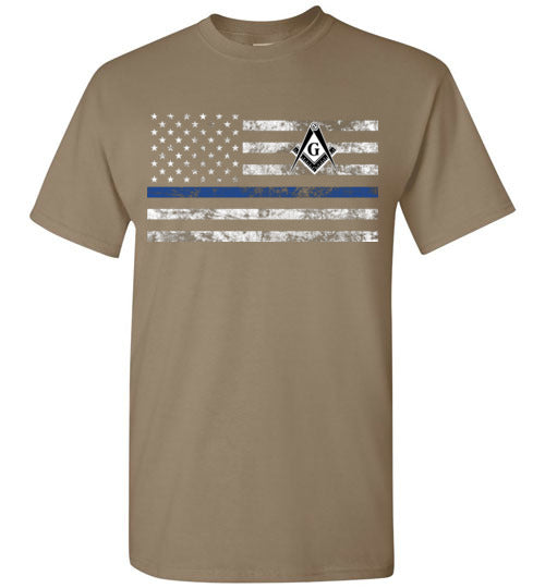 Masonic Police Thin Blue Line Flag T Shirt Mason Tee