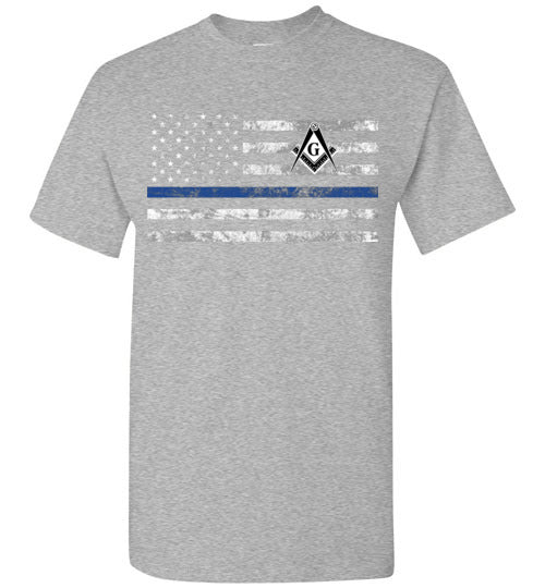Masonic Police Thin Blue Line Flag T Shirt Mason Tee