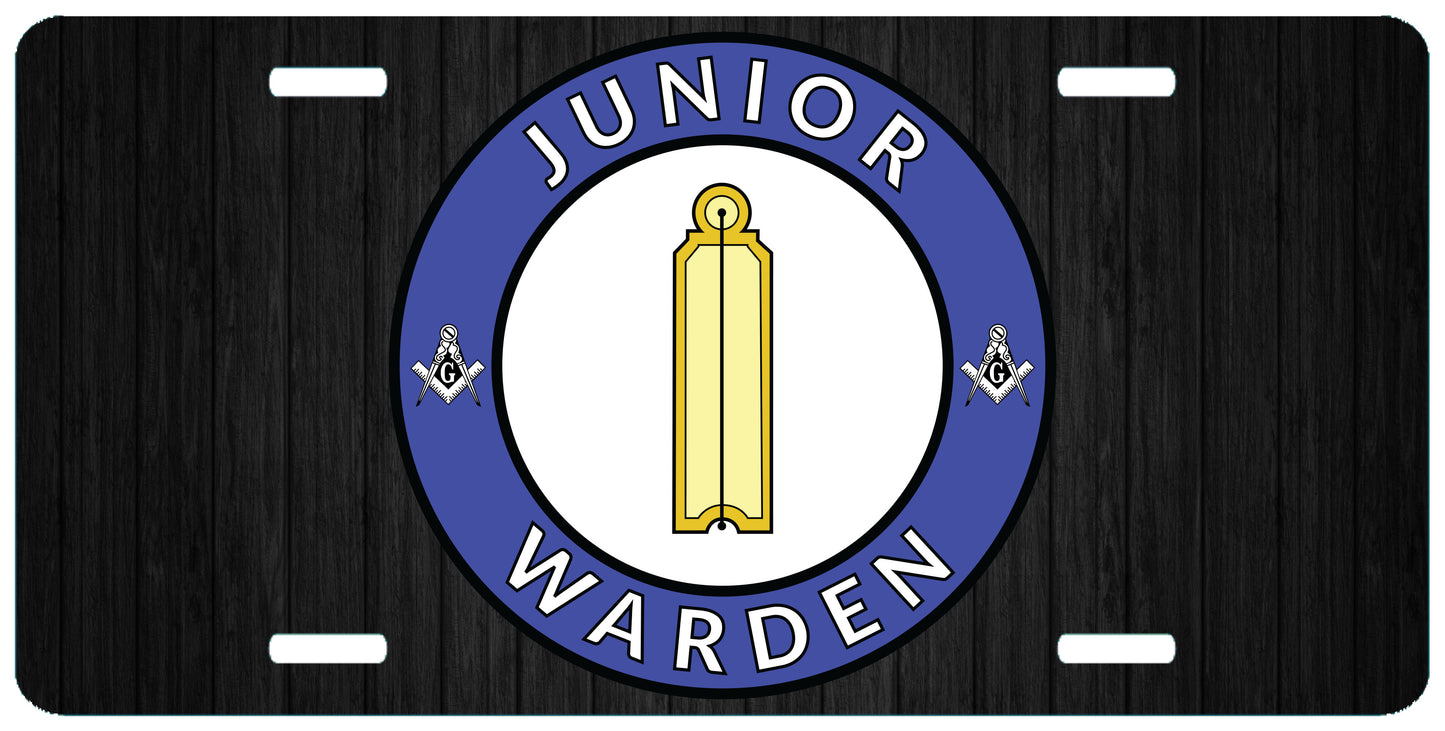 Junior Warden License Plate Masonic Officer JW Plumb Auto Car Tag