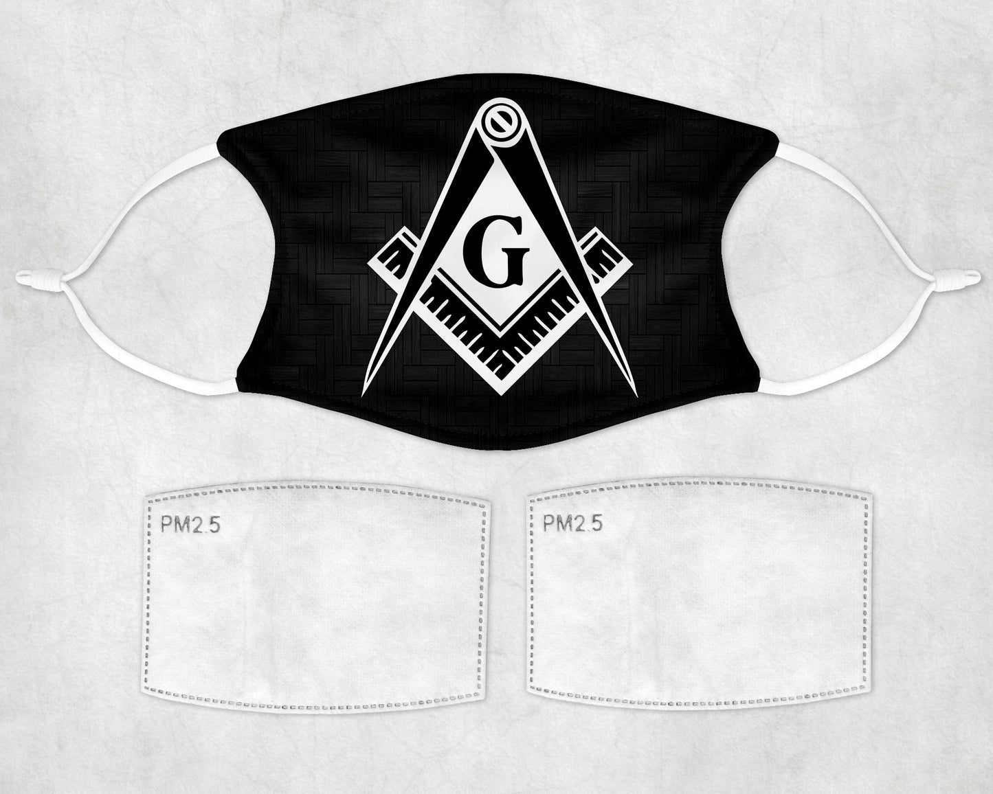 Black White Masonic Face Mask Adjustable Filters Mason Facemask