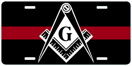 Masonic Firefighter Thin Red Line License Plate